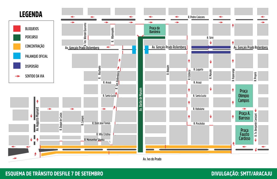 7 de setembro: confira o esquema de trânsito para o desfile cívico na Barão de Maruim - SMTT Aracaju